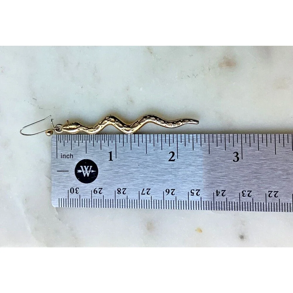 Snake Earrings Dangle Long French Loop Wire Gold Tone